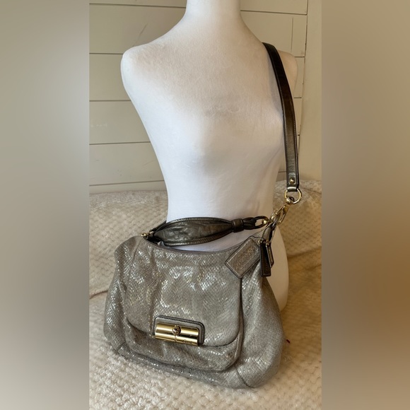 Coach Kristen Grey Python Embossed Leather Hobo Bag - Picture 1 of 10